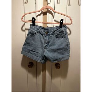 Roswear Womens High Rise Zip Up Midi Hem Denim Jean Shorts with Pocket Small Med